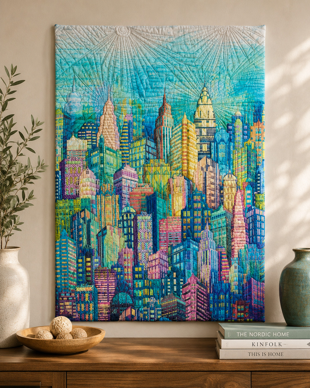 Charisma Horton New York City Art Quilt 2016 Manhattan Skyline Fiber Art 26x42